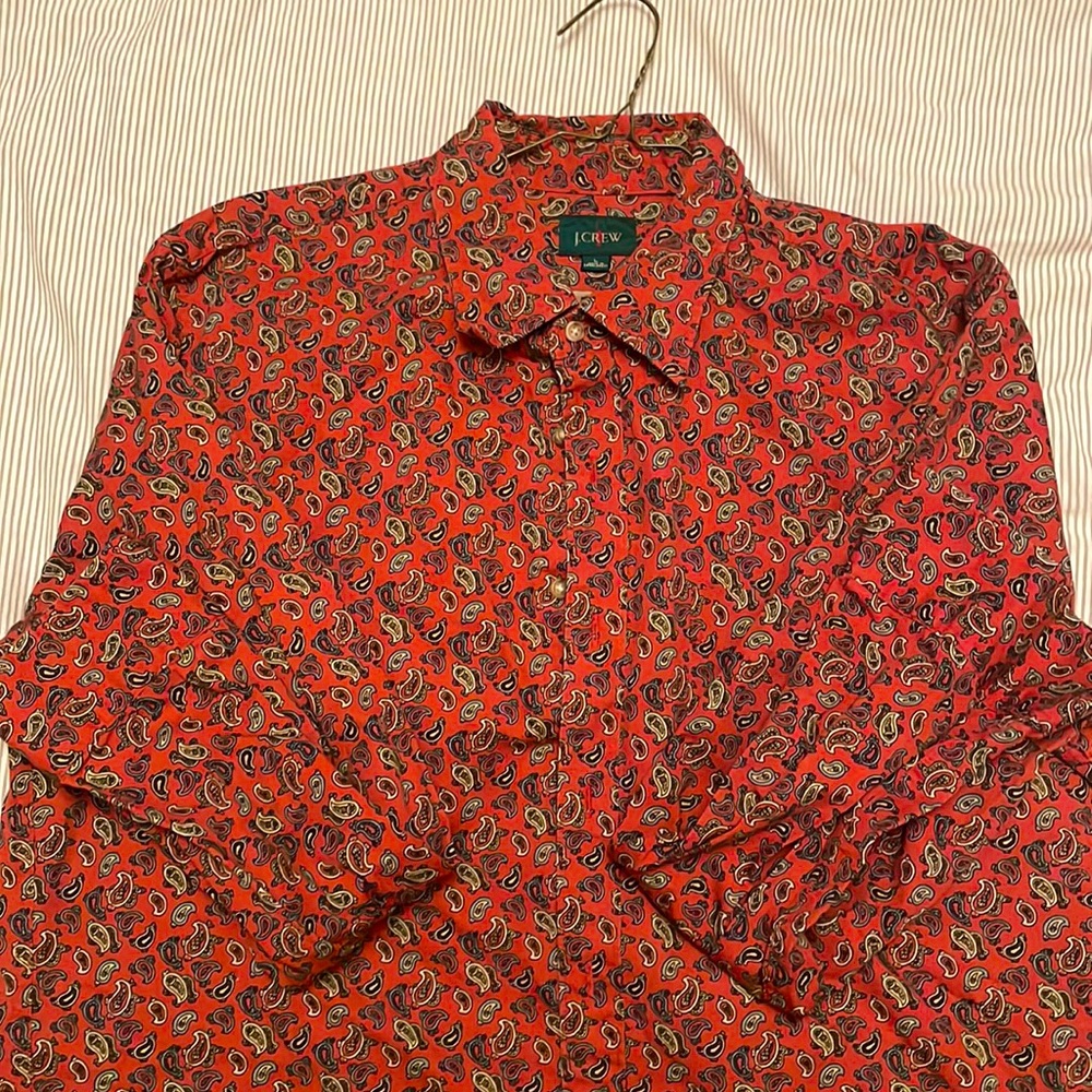 JCREW Mens Paisley Dress Shirt Pattern Men Red Tan Blue